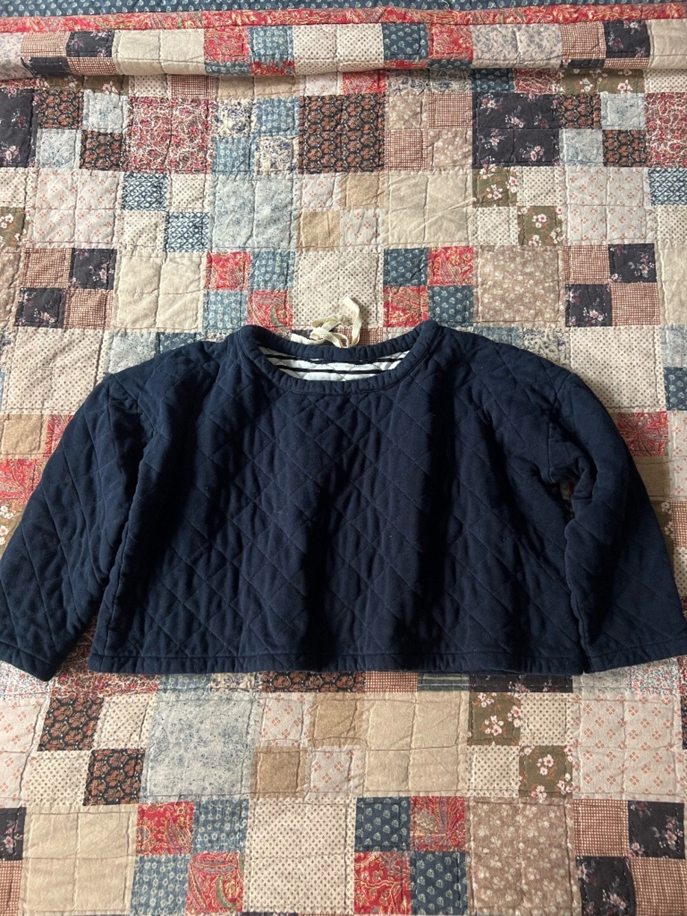 Cabbages and Roses Navy Reversible Quilted Boxy Cropped Cotton Sweatshirt